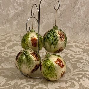 Set of 4 Festive Green and Brown Pinecone Ornaments